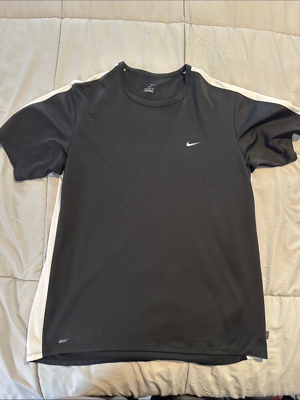Nike Black Short Sleeve Tee with White Sleeve Stripes
